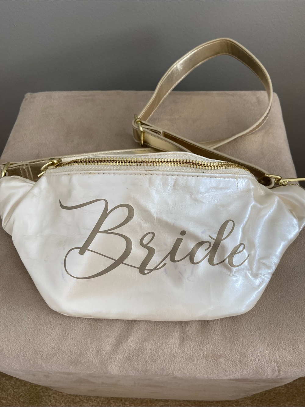 Bride White Crossbody Belt Bag with Gold Accents
